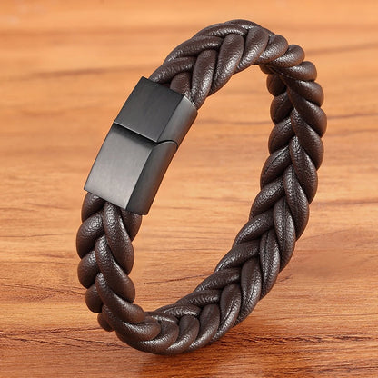 Braided Leather Cuff Bracelet for Men