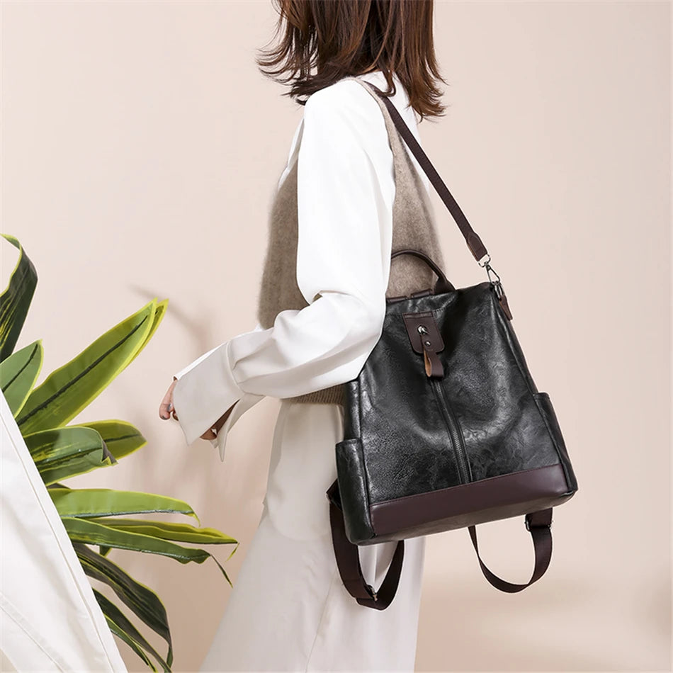 Women's Anti-Theft Leather Backpack