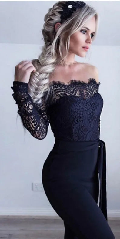 Off Shoulder Elegant Jumpsuit in Black – Side Profile