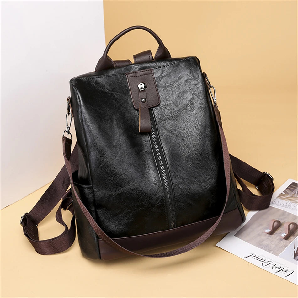 Women's Anti-Theft Leather Backpack