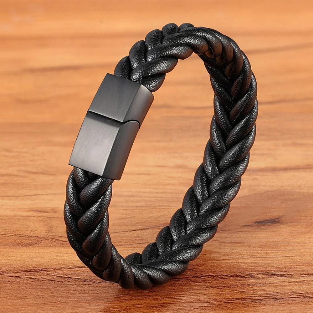 Braided Leather Cuff Bracelet for Men