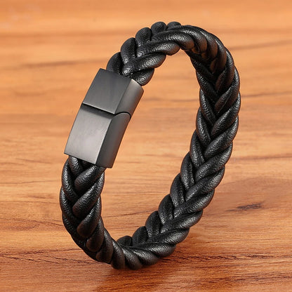 Braided Leather Cuff Bracelet for Men