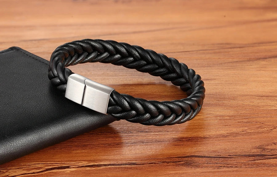 Braided Leather Cuff Bracelet for Men