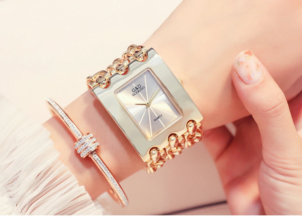 Elegant Rectangular Chain Link Bracelet Watch