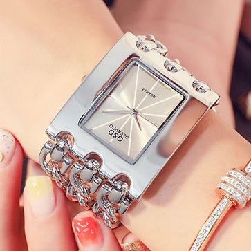 Elegant Rectangular Chain Link Bracelet Watch