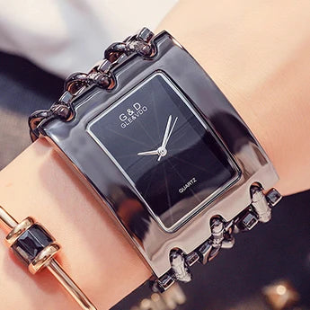Elegant Rectangular Chain Link Bracelet Watch