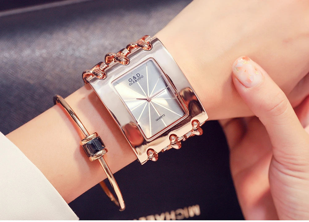 Elegant Rectangular Chain Link Bracelet Watch