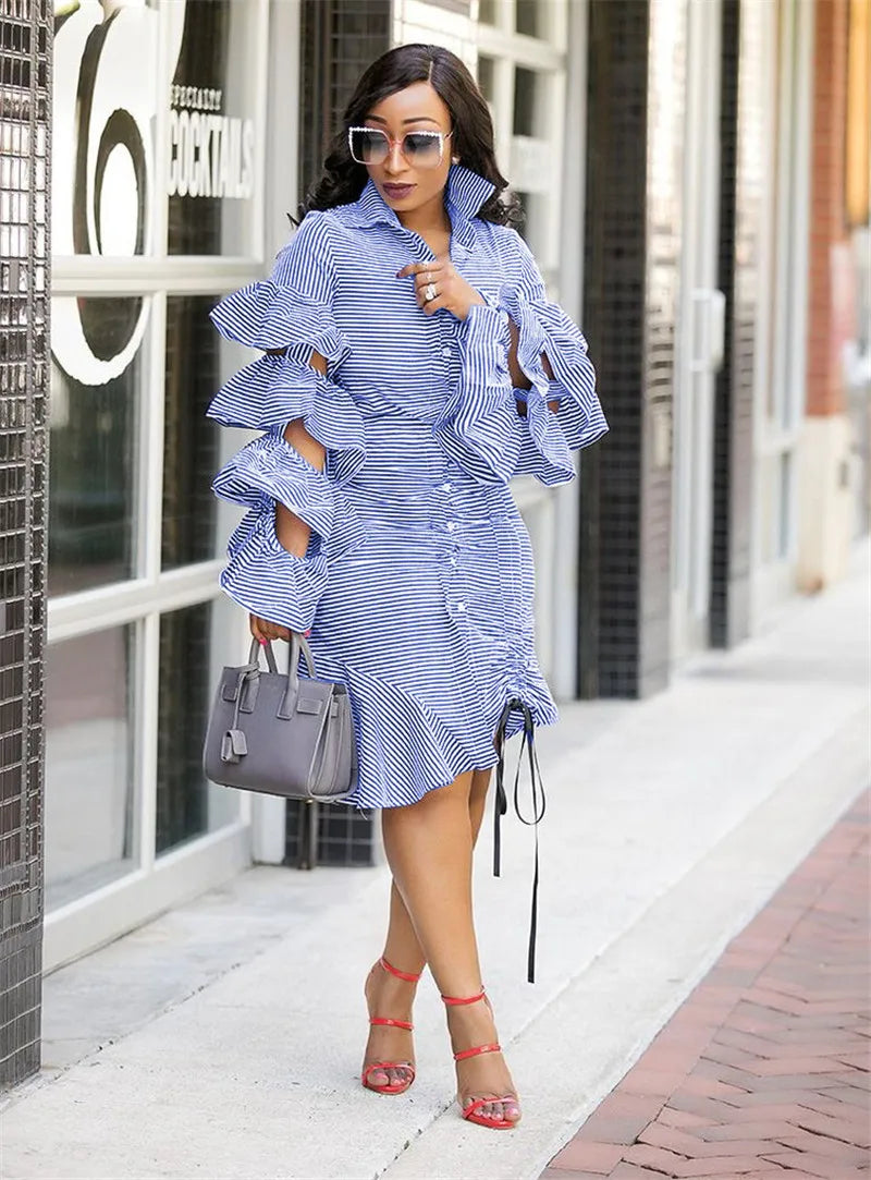 Elegant Striped Ruffle Dress