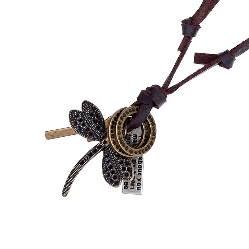 Vintage Leather Charm Necklace