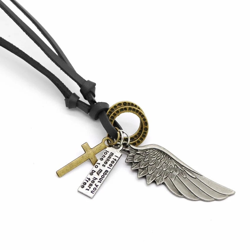 Vintage Leather Charm Necklace