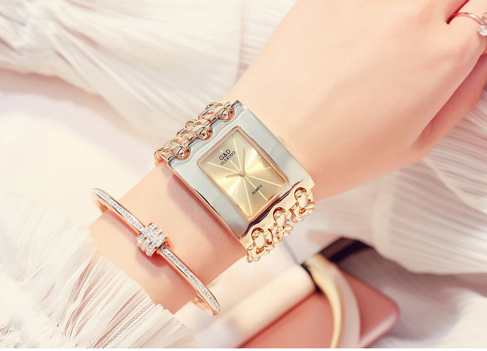 Elegant Rectangular Chain Link Bracelet Watch