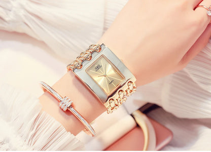 Elegant Rectangular Chain Link Bracelet Watch