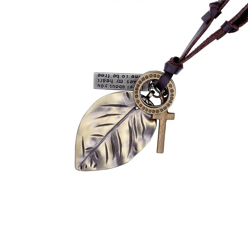 Vintage Leather Charm Necklace