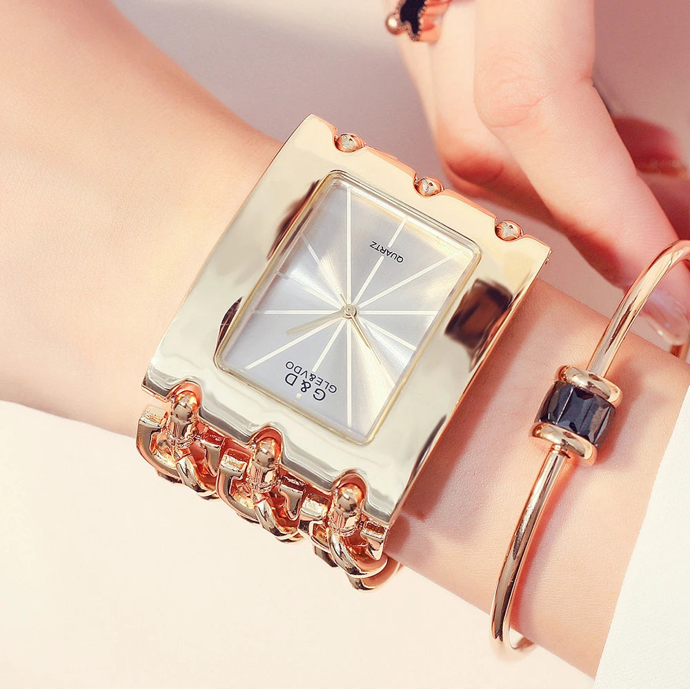 Elegant Rectangular Chain Link Bracelet Watch