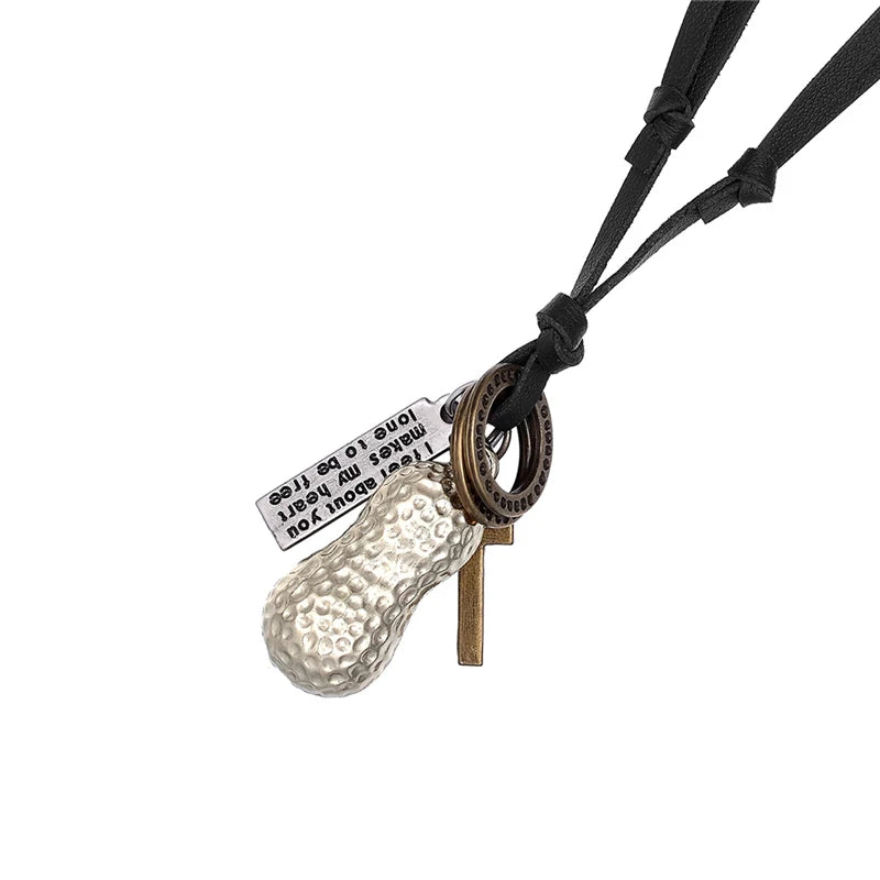 Vintage Leather Charm Necklace