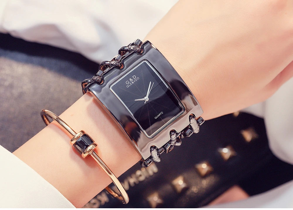 Elegant Rectangular Chain Link Bracelet Watch