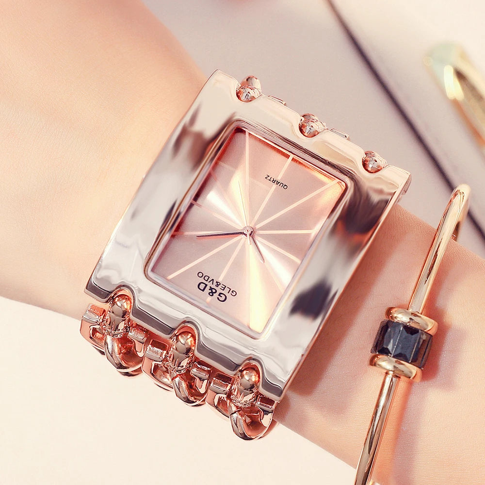Elegant Rectangular Chain Link Bracelet Watch