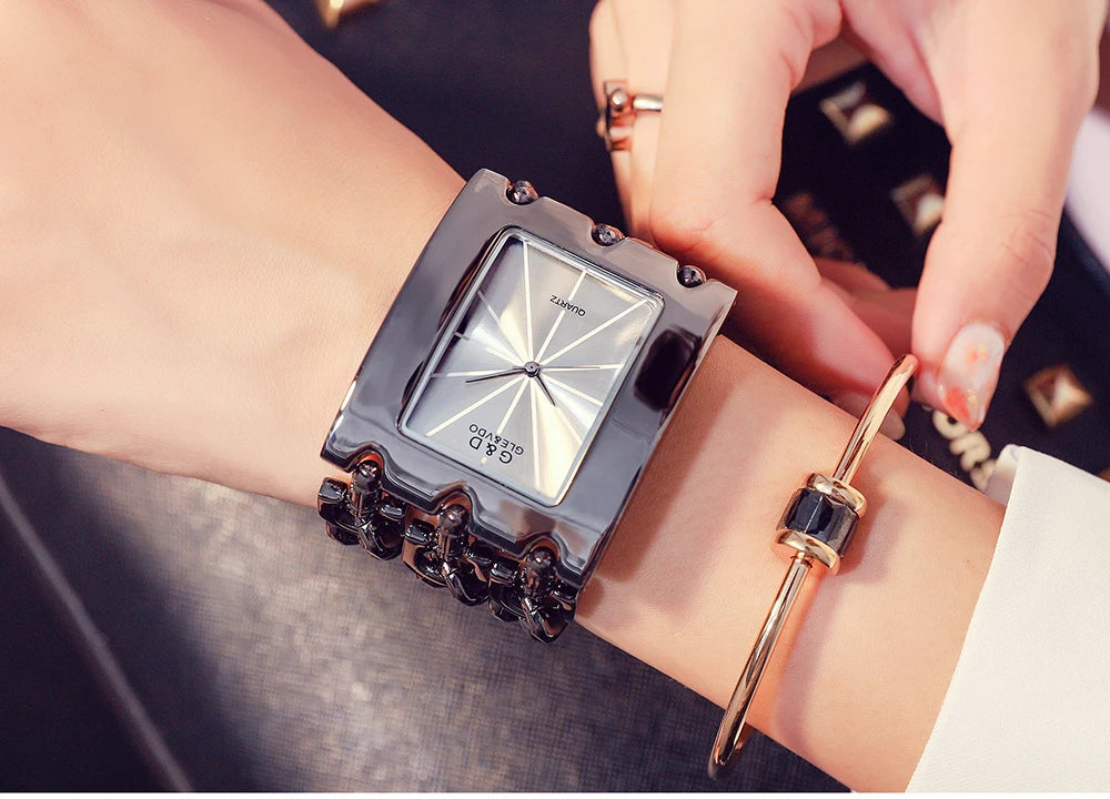 Elegant Rectangular Chain Link Bracelet Watch