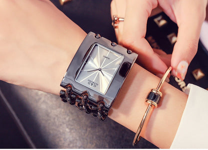 Elegant Rectangular Chain Link Bracelet Watch