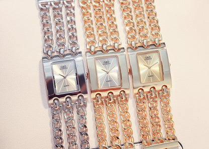 Elegant Rectangular Chain Link Bracelet Watch