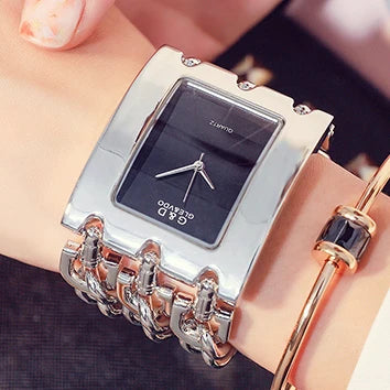 Elegant Rectangular Chain Link Bracelet Watch