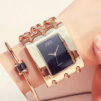 Elegant Rectangular Chain Link Bracelet Watch