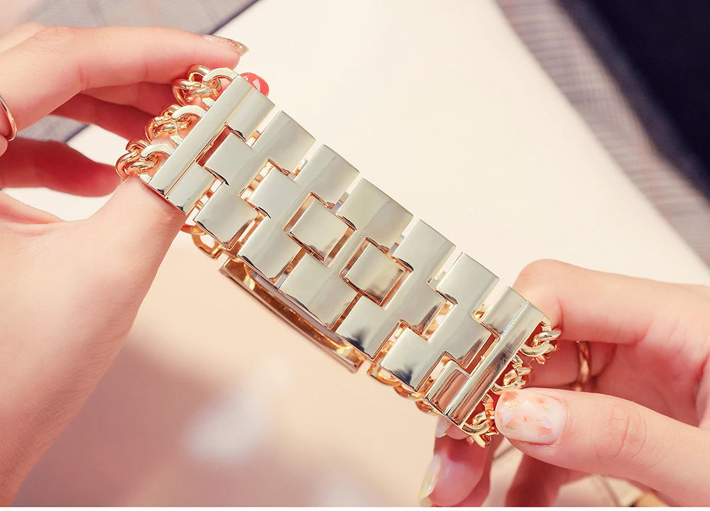 Elegant Rectangular Chain Link Bracelet Watch