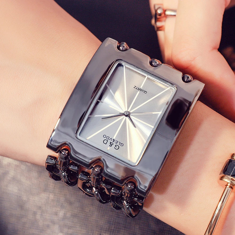 Elegant Rectangular Chain Link Bracelet Watch