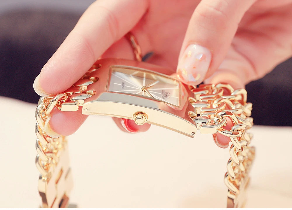 Elegant Rectangular Chain Link Bracelet Watch