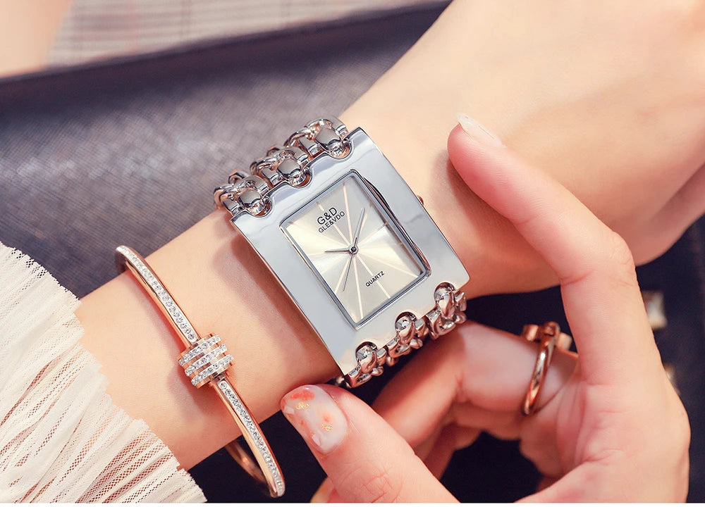 Elegant Rectangular Chain Link Bracelet Watch