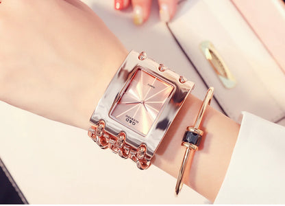 Elegant Rectangular Chain Link Bracelet Watch