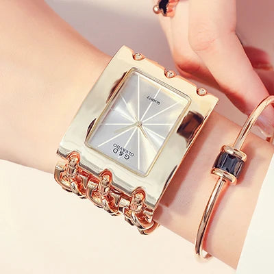 Elegant Rectangular Chain Link Bracelet Watch