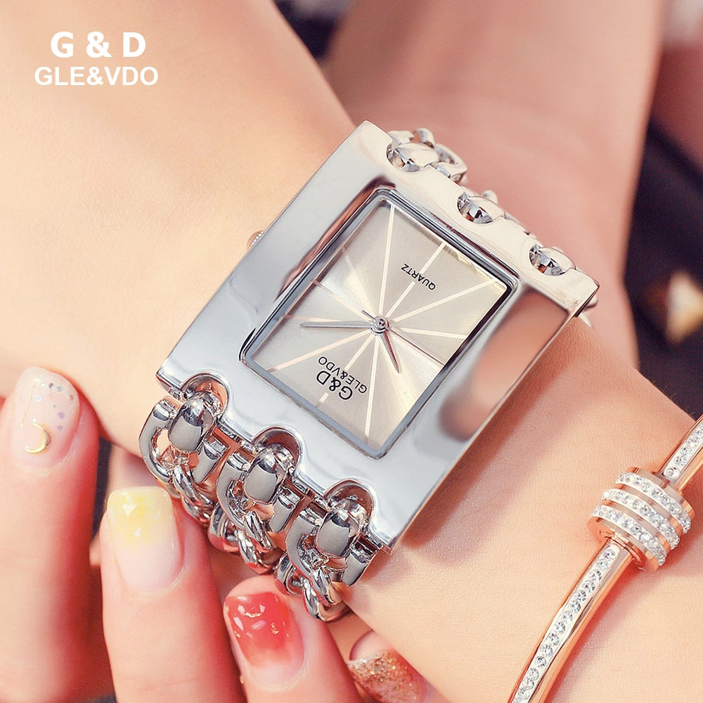Elegant Rectangular Chain Link Bracelet Watch