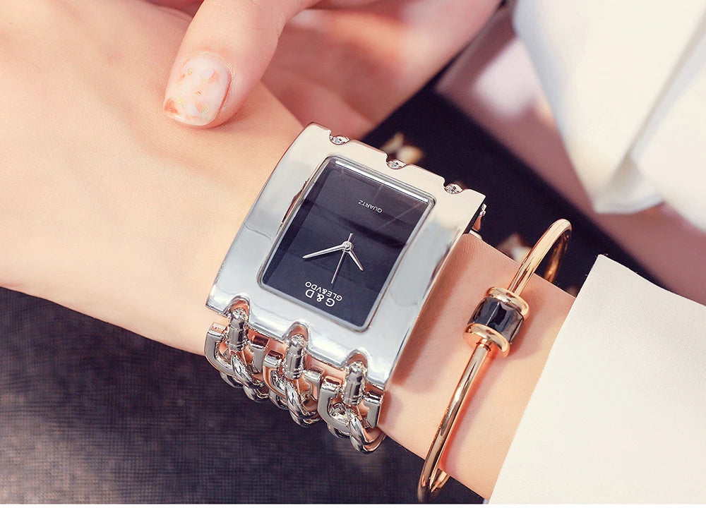 Elegant Rectangular Chain Link Bracelet Watch