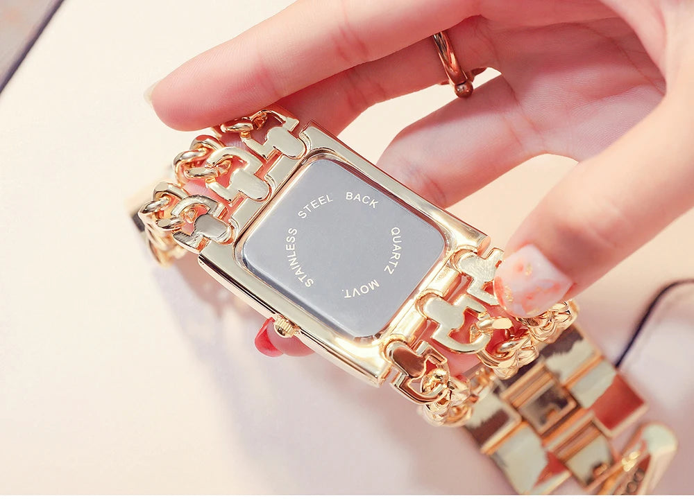 Elegant Rectangular Chain Link Bracelet Watch