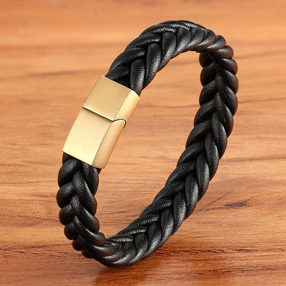 Braided Leather Cuff Bracelet for Men