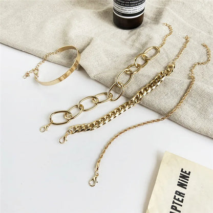 Gold Curb Chain Bracelets Set