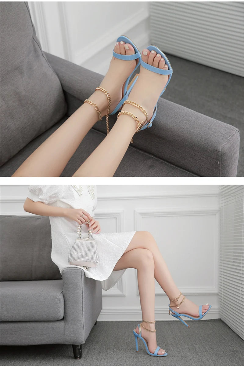 High-Quality Chain Ankle Strap Heels