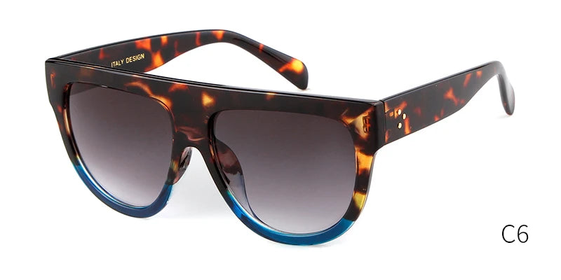 Sunglasses with tortoiseshell frame and dark lenses on a white background