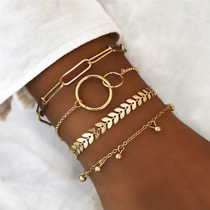 Gold Curb Chain Bracelets Set