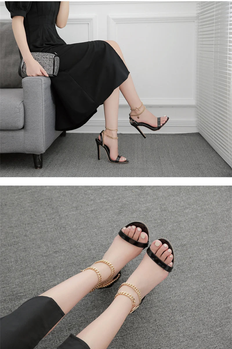 High-Quality Chain Ankle Strap Heels