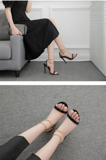 High-Quality Chain Ankle Strap Heels