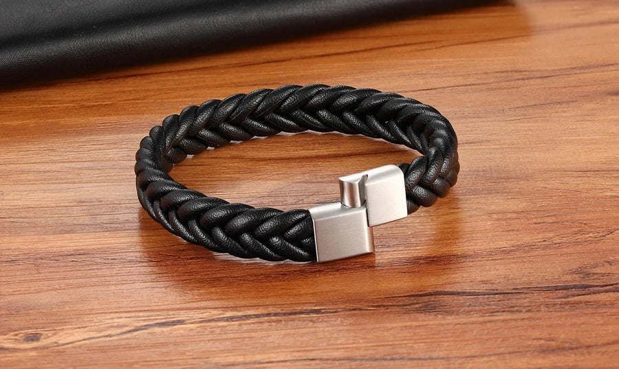 Braided Leather Cuff Bracelet for Men