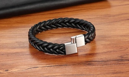 Braided Leather Cuff Bracelet for Men