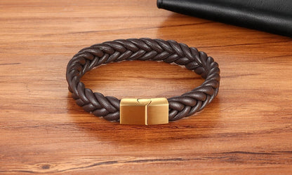 Braided Leather Cuff Bracelet for Men