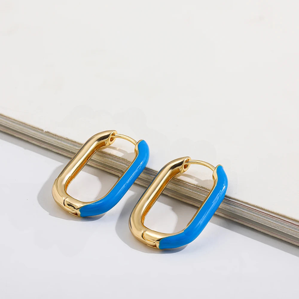 Neon Enamel Geometric Huggie Hoop Earrings