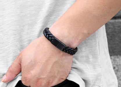 Braided Leather Cuff Bracelet for Men
