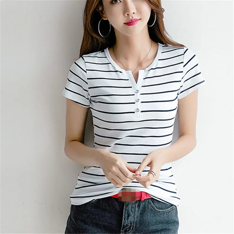 Summer Cotton Striped T-Shirt