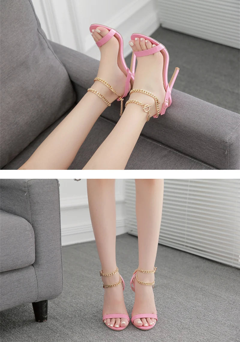 High-Quality Chain Ankle Strap Heels
