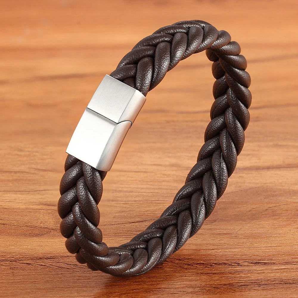Braided Leather Cuff Bracelet for Men
